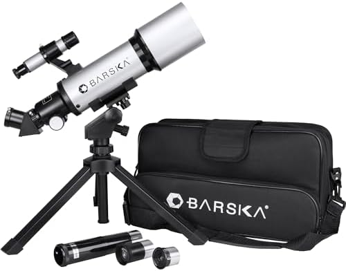 Barska Starwatcher Astronomical Refractor Telescope 300x Magnification for Beginners & Kids with Barlow Lens, 2 Interchangeable Eyepieces, Finder Scope, Table Top Tripod