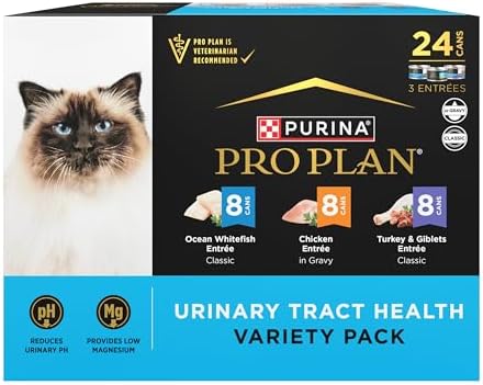 Purina Pro Plan Urinary Cat Food Wet Variety Pack Urinary Tract Health Ocean Whitefish, Chicken, Turkey and Giblets - (Pack of 24) 3 oz. Cans