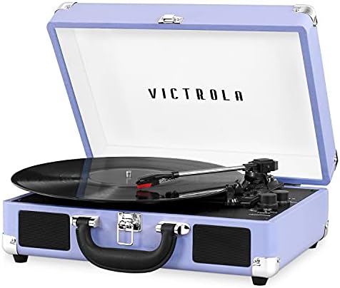 Victrola Vintage 3-Speed Bluetooth Portable Suitcase Record Player with Built-in Speakers | Upgraded Turntable Audio Sound|Lavender, Model Number: VSC-550BT-LG, Lavender/Silver