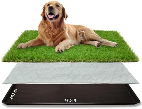Dog Grass Large Potty Patch, Dog Litter Boxes Artificial Dog Grass Bathroom Turf for Pet Training, Washable Puppy Pee Pad, Perfect Indoor/Outdoor Portable Potty Pet Loo (Potty system-47.6"x29.2")