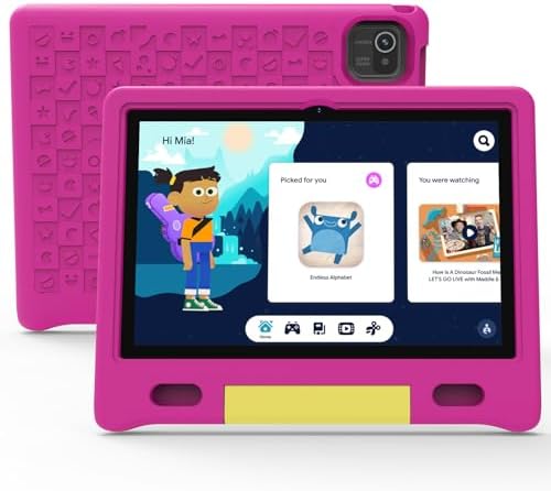Kids Tablet, 10 inch Toddler Tablet with EVA Protective Case, 2+32GB Storage, 5000mAh, 5G WiFi, Android 13 Tablet for Kids with Google Kids Space, Family Link, Ad-Free Contents (Pink)