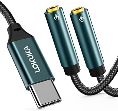 USB C to Dual 3.5mm Female Headphone Splitter, Type C to AUX TRRS 2-in-1 Audio Adapter with Hi-Res DAC Chip, for USB-C Smartphone, Laptop, Pad to Two Headphones, Speakers, TRRS Microphones