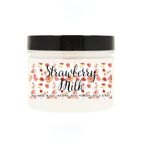 Strawberry Milk Scented Body Powder for Men & Women, Perfume Dusting Powder, Bath Powder with Fragrance & Essential Oils, Talc Free 8oz Container, Made in USA