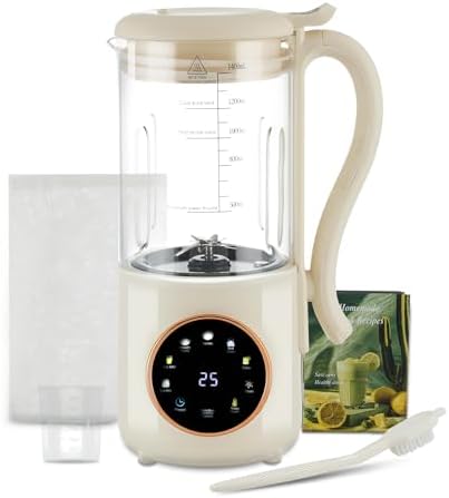 8-in-1 Automatic Soy Milk Maker with Self-Cleaning, 1400ml Large Capacity for Almond, Coconut, Oat Milk, Nut Milk, Juice, 16 Stainless Blades, 24H Delay Timer