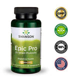 Swanson Epic-Pro 25-Strain Probiotic 30 Billion CFU Digestive Health Immune System Support Prebiotic Nutraflora FOS 30 DRcaps Veggie Capsules (Caps)
