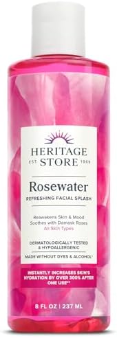 HERITAGE STORE Rosewater - Refreshing Facial Splash for Glowing Skin with Damask Rose - All Skin Types - Rose Water for Face - Made Without Dyes or Alcohol, Hypoallergenic, Vegan, Cruelty Free, 4oz