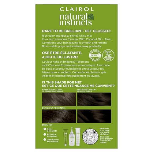 Clairol Natural Instincts Demi-Permanent Hair Dye, 3 Brown Black Hair Color, Pack of 3