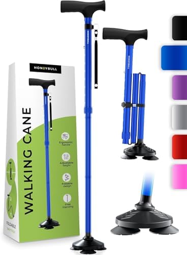 HONEYBULL Walking Cane for Men & Women - Foldable, Adjustable, Collapsible, Free Standing Cane, Pivot Tip, Heavy Duty | Walking Sticks, Folding Canes for Seniors & Adults [Blue]