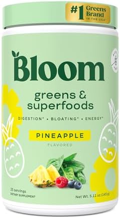 Bloom Nutrition Superfood Greens Powder, Digestive Enzymes with Probiotics and Prebiotics, Gut Health, Bloating Relief for Women, Chlorella, Green Juice Mix with Beet Root Powder, 25 SVG, Pineapple