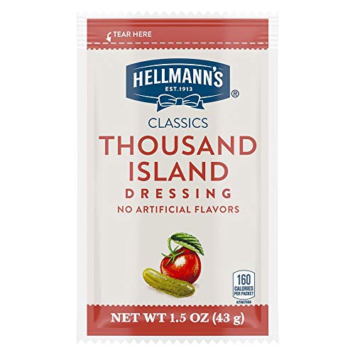 Hellmann's Classics Thousand Island Salad Dressing Portion Control Sachets Gluten Free, No Artificial Flavors, added MSG or High Fructose Corn Syrup, Colors from Natural Sources, 1.5 oz, Pack of 102