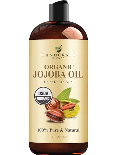 Handcraft Blends USDA Organic Jojoba Oil - Cold-Pressed 16 Fl Oz - 100% Pure and Natural - Premium Grade Carrier Oil for Skin and Hair - Hair and Body - Massage - Hexane-Free