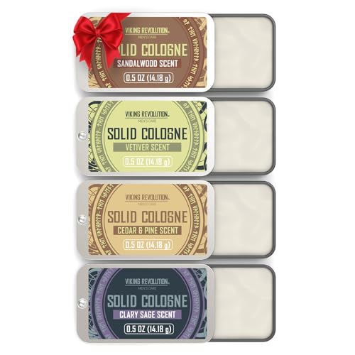 Viking Revolution 4 Pack Mens Solid Colognes Men 0.5 Oz - Men Solid Perfume with Cedar Wood, Clary Sage, Vetiver, Sandalwood Cologne for Men - Balm Cologne for Mens Cologne Balm Travel Cologne Wax