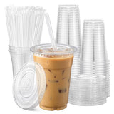 AOZITA 100Pack, 16 oz Plastic Cups With Lids and Straws, Disposable Clear Plastic Cups With Lids for Iced Coffee, Smoothie, Milkshake and Cold Drinks