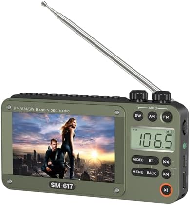 Digital AM FM SW Movie Video Radio with Bluetooth, 720p 4.3" Screen Rechargeable Pocket Movie Video Player Radio, Support USB/Micro SD Card, Loud Speak and Headphone Jack (No TV)