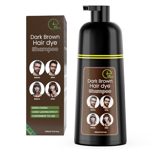 Dark Brown Hair Dye Shampoo, Semi-Permanent Hair Color Shampoo for Women and Men, Herbal Ingredients(400ml)