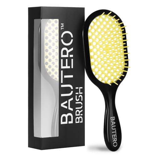 Bautero Detangling Brush, Effective Removal of Tangles, Anti-Static, for Curly, Straight, Coarse or Fine Hair (Yellow)