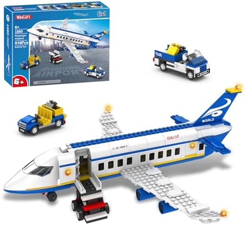 516 Pcs City Passenger Airplane Building Set, 6 IN1 Plane Building Blocks Toys, STEM Aircraft Bricks with Shuttle Bus, Baggage Truck,Airplanes Model Toys Gifts for Adults Boys Girls Age 6-12+