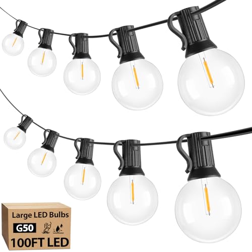 100ft Outdoor G50 LED Globe String Lights Dimmable Waterproof Shatterproof Light Strings with 52 Bulbs Connectable Commercial Hanging Lights for Christmas Patio House Backyard Balcony Party