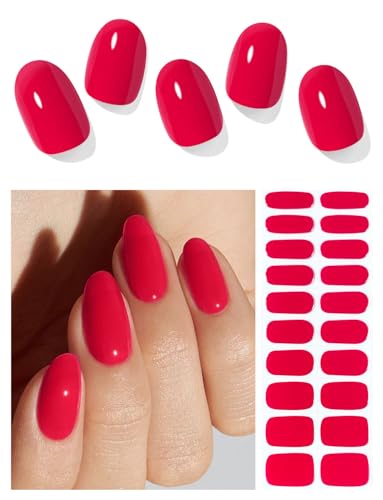 Semi Cured Gel Nail Strips (A Red)-20 PCS Gel Nail Stickers | Gel Nail Wraps | UV Light Required,Salon Quality & Easy to Use
