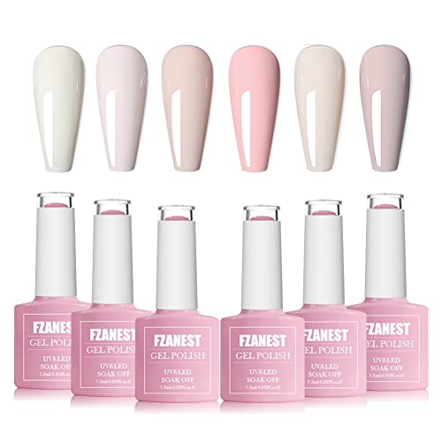 FZANEST Nude Gel Nail Polish Set,Beige Natural Pinkish Collection Gel Polish Nail Kit Soak Off Varnish Salon Nail Art Design Gifts for Women