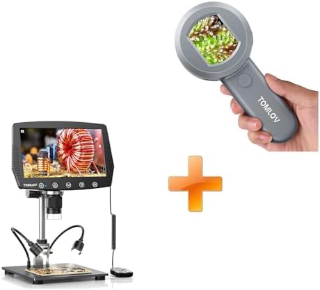 TOMLOV P10 Microscope for Kids, 100X Pocket Magnifying Glass with Light for Adults, Portable Jewelers Loupe with Screen+DM04