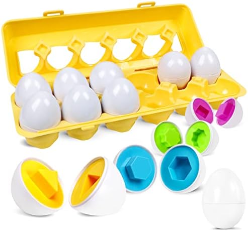 Matching Eggs Easter Egg Toy for Toddlers - Color & Shape Recognition Sorter Puzzle, Early Learning Educational Fine Motor Skill Montessori Geometric Gift for 1 2 3 Year Old Kids Boys Girls (12pcs)