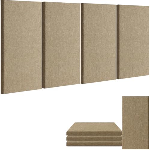 BUBOS 4 PCS Acoustic Panels,24''x12'' Fabric Soundproof Wall Panels,Self-adhesive Sound Absorbing Panels for Studios, Office, Home Theater (Jute)