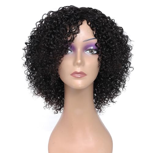 HUA Curly Human Hair Wigs for Black Women Glueless Short Wear and Go Glueless Wig Kinky Curly Bob Wig Human Hair Short Curly Ready to Wear Wigs Glueless Human Hair Wigs for Black Women Natural Black
