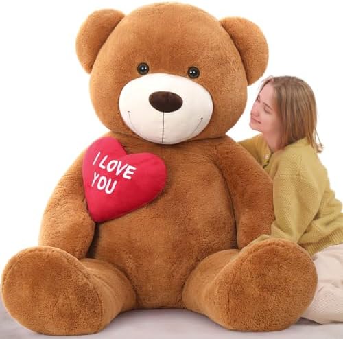 Tezituor Giant Brown Teddy Bear 6ft Stuffed Animals - “I Love You”Red Heart Jumbo Human Size Teddy Bear for Girlfriend,Boyfriend,Wife,Lover-Birthday, Anniversary,Christmas, Valentines, Long Distance
