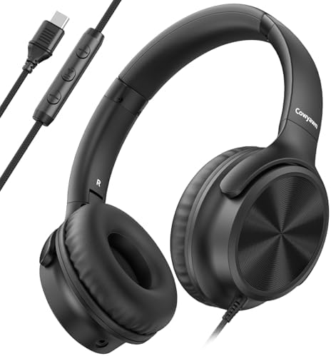 USB C Headphones Wired, Over Ear Headphones with Microphone, Volume Control, HD Stereo Sound, Foldable USB Type C Headphones for Adult/Teens/Chromebooks/Laptop/Computer/Tablets/Travel (Black)