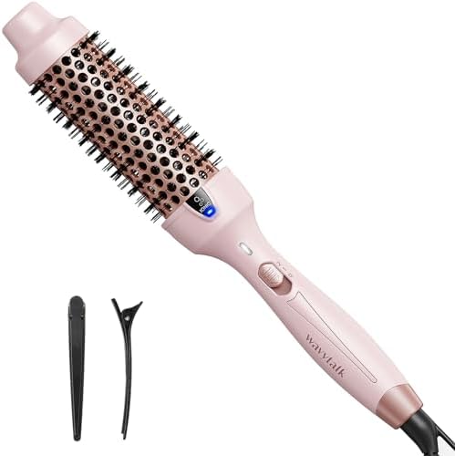 Wavytalk Thermal Brush, 1.5 Inch Negative Ion Thermal Round Brush Creates Blowout Look Makes Hair Shinier & Smoother, Dual Voltage, Easy to Use (Pink)