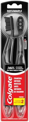 Colgate 360 Vibrate Charcoal Battery Operated Toothbrush Pack, Soft with 1 AAA Battery Included, Black, 2 Count