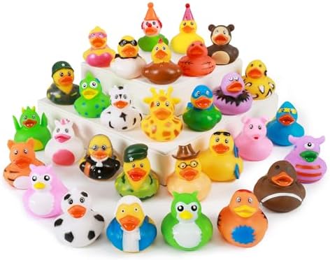 30 Pack Rubber Duck for Jeeps Ducking - 2.3 Inch Bulk Floater Duck for Kids - Baby Bath Toy Assortment - Party Favors, Birthdays, Bath Time, and More (30 Varieties)
