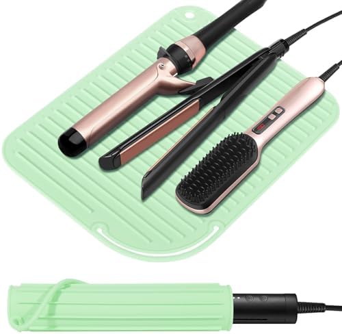 Quccefods Heat Resistant Mat Large Silicone Hot Hair Tools Holder for Curling Irons Flat Iron Hair Straightener Mat Portable Vanity Pad