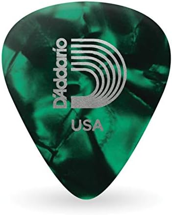 D'Addario Celluloid Guitar Picks - Guitar Accessories - Guitar Picks for Acoustic Guitar, Electric Guitar, Bass Guitar - Natural Feel, Warm Tone - Green, Medium 0.70mm, 25-pack