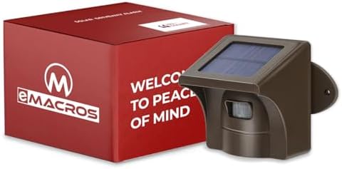 eMACROS Long Range Solar Wireless Driveway Alarm Outdoor Weather Resistant Motion Sensor & Detector-Security Alert System-Monitor & Protect Outside Property (only Sensor)