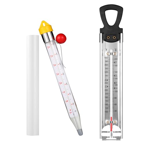 2Pcs Candy Thermometer with Pot Clip, Stainless Steel Deep Fry Oil Thermometer Instant Read Cooking Thermometer with Hanging Hook, Oil/Candy/Fry/Jam/Sugar/Syrup/Jelly Food Thermometer for Cooking