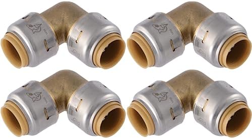 SharkBite Max 1/2 Inch 90 Degree Elbow, Pack of 4, Push to Connect Brass Plumbing Fitting, PEX Pipe, Copper, CPVC, PE-RT, HDPE, UR248A4