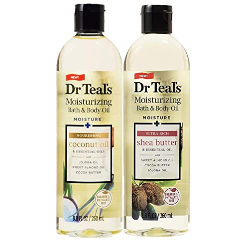 Dr. Teals Bath & Body Oil Variety Gift Set (2 Pack, 8.8oz Ea.) - Ultra Rich Shea Butter & Nourishing Coconut Oil - Essential Oils Hydrate Skin & Alleviate Daily Stress - At Home Spa Kit
