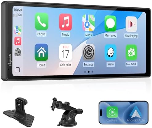 CARPURIDE 10.26 Inch Wireless/Wired Apple CarPlay, Android Auto and Mirror Link - 1600 * 600 IPS Touch Screen Portable Car Stereo, Bluetooth Audio, Siri, Navigation Car Screen for All Vehicles