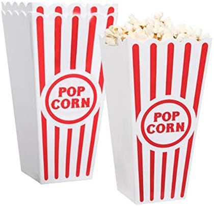 Novelty Place Plastic Red and White Striped Classic Popcorn Containers for Movie Night - 7.8 inch Tall x 3.8 inch Square (16 Pack)