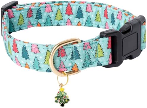 Faygarsle Green Dog Collar Christmas with Charm Design Christmas Theme Pattern for Small Medium Large Dogs Collar Cute Stylish Girl Boy Christmas Dog Collar S