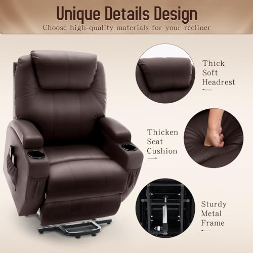 Electric Recliner with Massage and Heating, Power Lift Recliner Chair for Elderly and Adults, Modern Reclining Chair with Remote Control, Cup Holder, and Faux Leather Upholstery