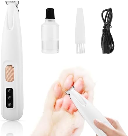 Upgraded Dog Paw Trimmer - Rechargeable Pet Shaver with LED Light, Low Noise Clippers for Eyes, Ears, Face & Rump