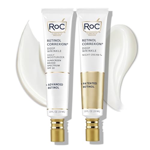 RoC Retinol Correxion Deep Wrinkle Facial Moisturizer Skin Care Bundle: Retinol Correxion Deep Wrinkle Night Cream + Deep Wrinkle Day Cream with SPF 30