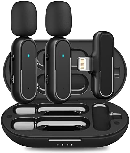 Wireless Lavalier Microphone for iPhone iPad, Lapel Mics Plug-Play 2.4G Ultra-Low Delay Built-in Noise Reduction Chip 36H Working Time for Video Recording Interview Podcast Vlog YouTube