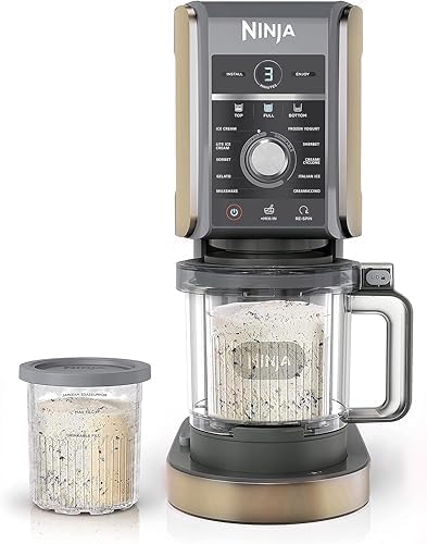 Ninja NC501 CREAMi Deluxe 11-in-1 Ice Cream & Frozen Treat Maker with 2 XL Family Size Pint Containers, Rose Gold (Renewed)