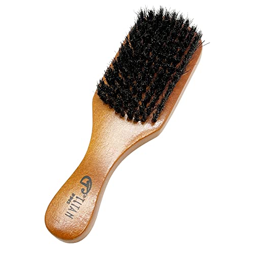 Titan Club Wave Brush for Men - 100% Natural Boar Bristles, Durable Wooden Handle, Smoothing Brush for All Hair Types, Restores Shine and Waves