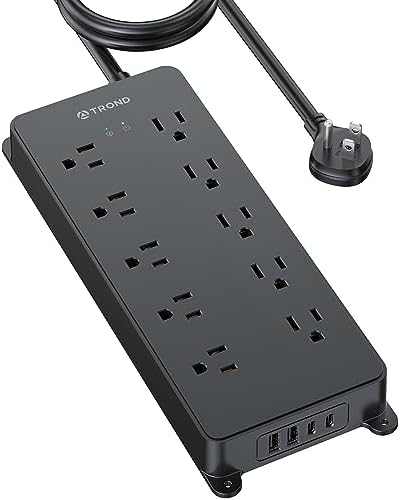 TROND Surge Protector Power Strip 10ft, 4000J, ETL Listed, 10 Widely Spaced Outlets, 2 USB A & 2 USB C Ports, Flat Plug Long Extension Cord, Wall Mountable, for Home Office Entertainment, Black