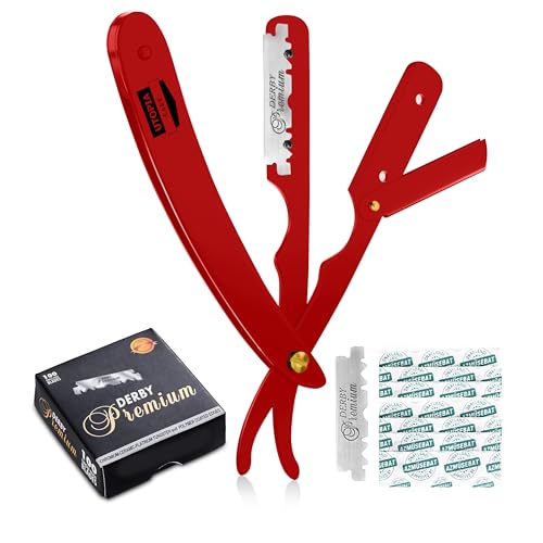 Utopia Care Professional Straight Razor for Men, Valentines Day Gifts for Him and Her Barber Straight Edge Razor Safety with 100-Pack Derby Blades - 100 Percent Stainless Steel - Red